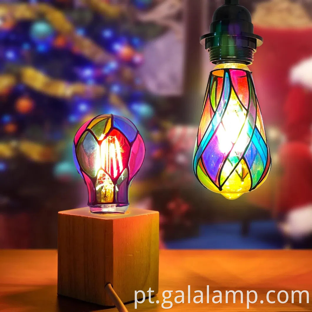 Lâmpada led de cor diminuível, luz de vitral de base e26 para atmosfera festiva